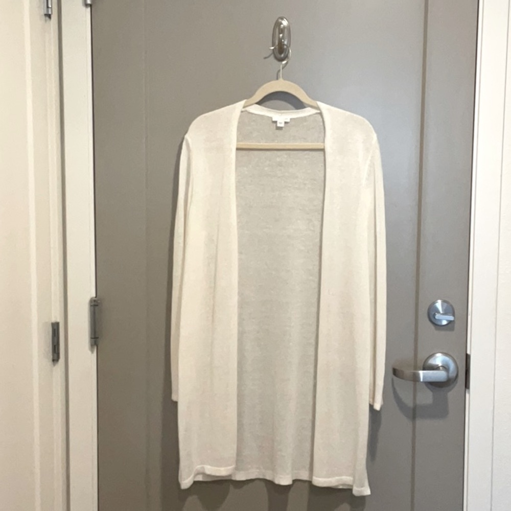 J JILL LONG CARDIGAN, LARGE, TRUE WHITE